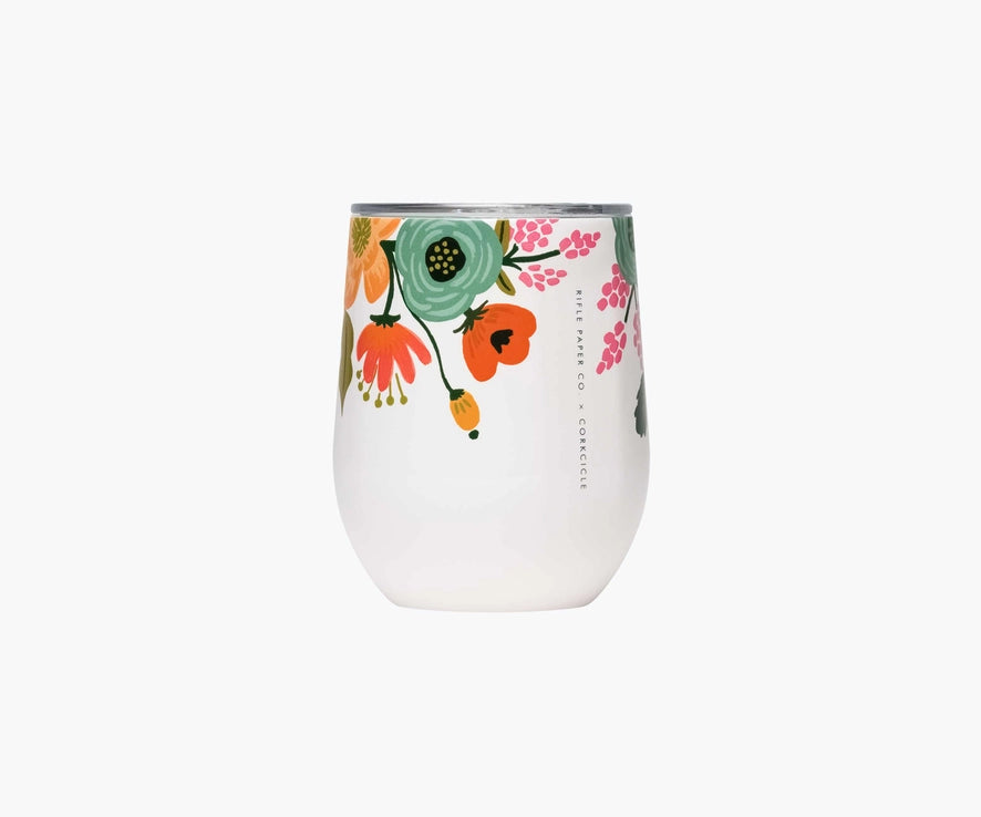 stemless wine cup - lively floral gloss cream - 12 oz