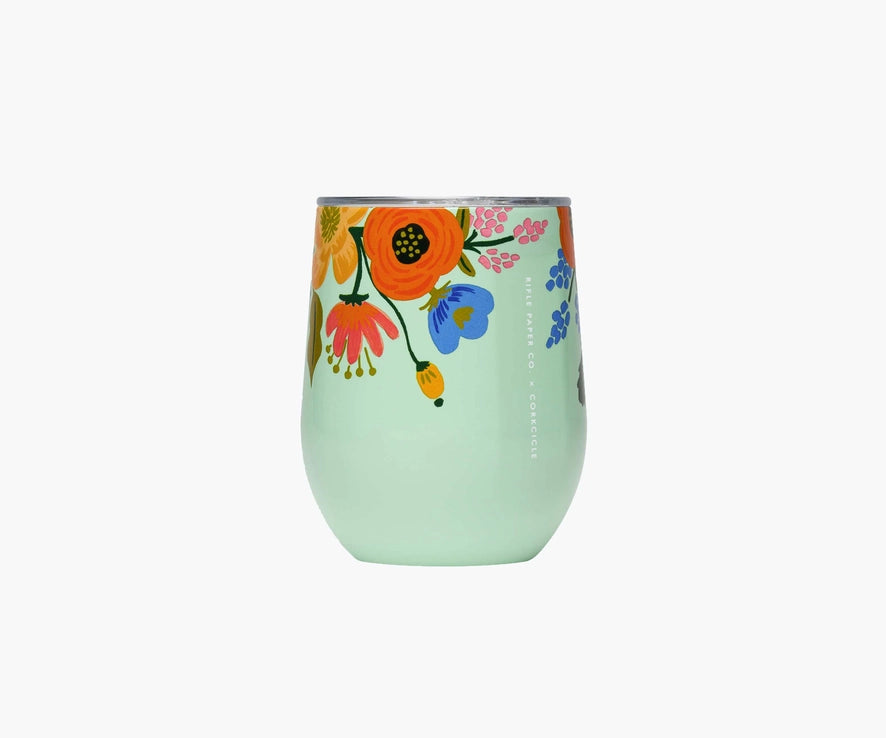 stemless wine cup - lively floral gloss mint - 12 oz
