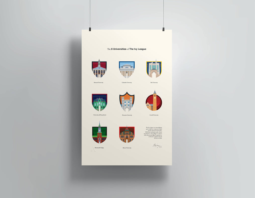 12" x 18" Universities of The Ivy League Print