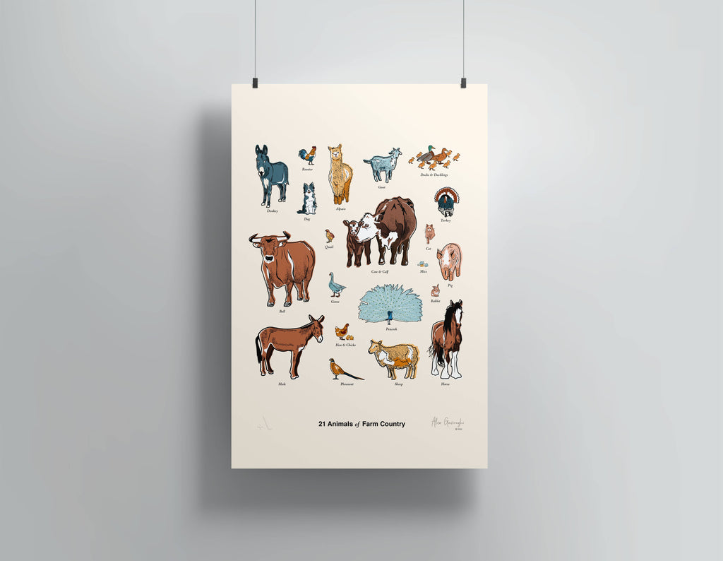 12" x 18" Animals of Farm Country Print