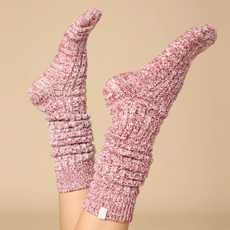 slouchy marshmallow socks in light heather cherry