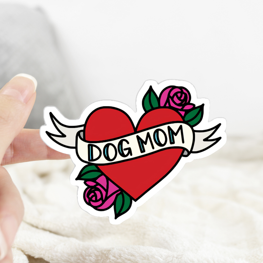 Dog Mom Heart Sticker: White Background