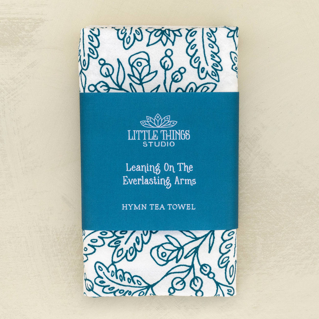 Leaning on the Everlasting Arms Hymn Tea Towel — 24" x 20"