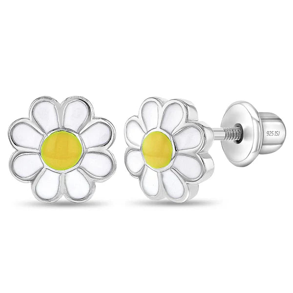 Delightful Daisy Silver & Enamel Kids Earrings