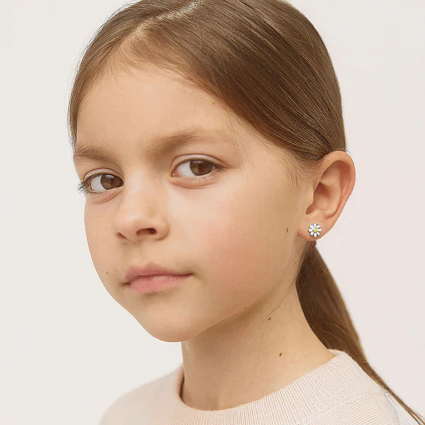 Delightful Daisy Silver & Enamel Kids Earrings