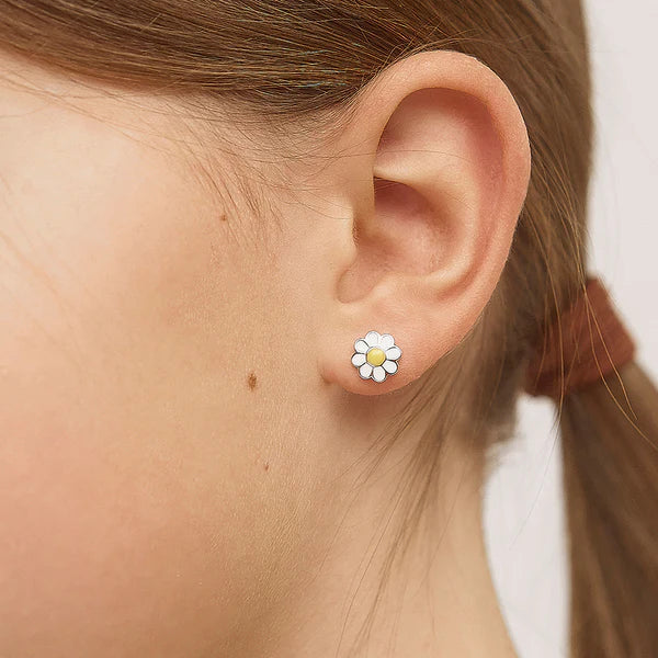 Delightful Daisy Silver & Enamel Kids Earrings