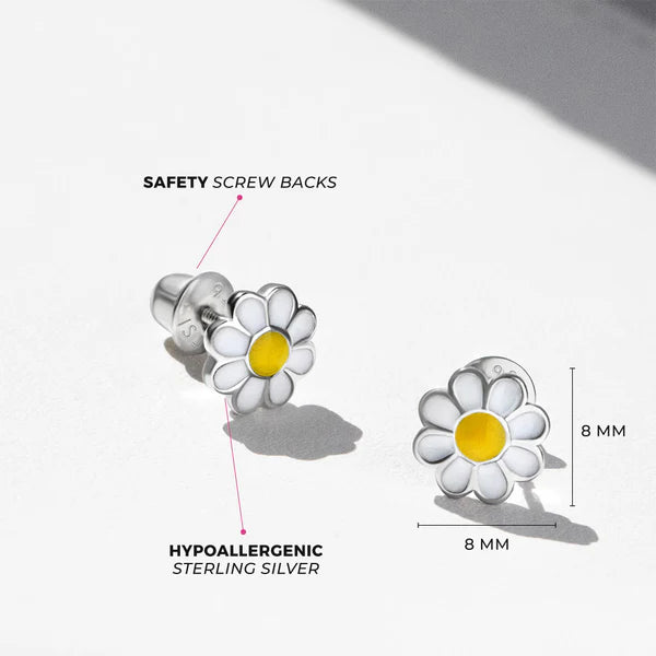 Delightful Daisy Silver & Enamel Kids Earrings
