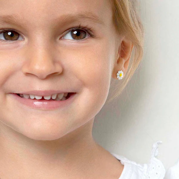 Delightful Daisy Silver & Enamel Kids Earrings