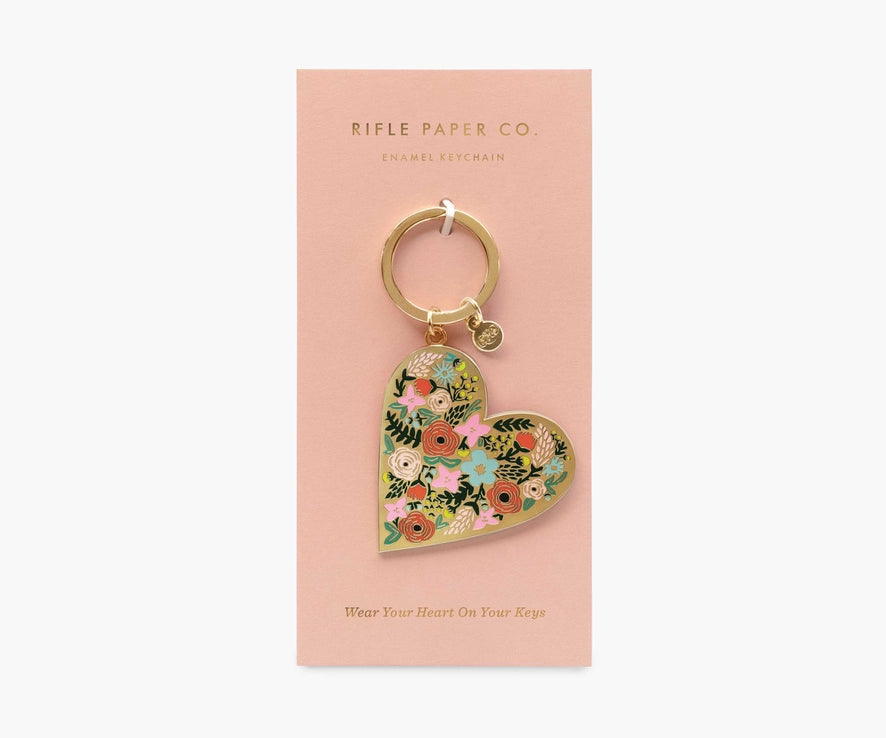 Floral Heart Enamel Keychain