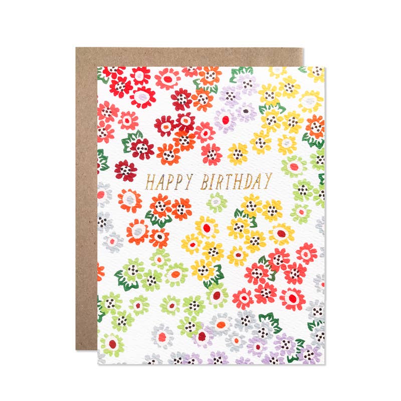 Tiny Rainbow Floral w Glitter Birthday Card