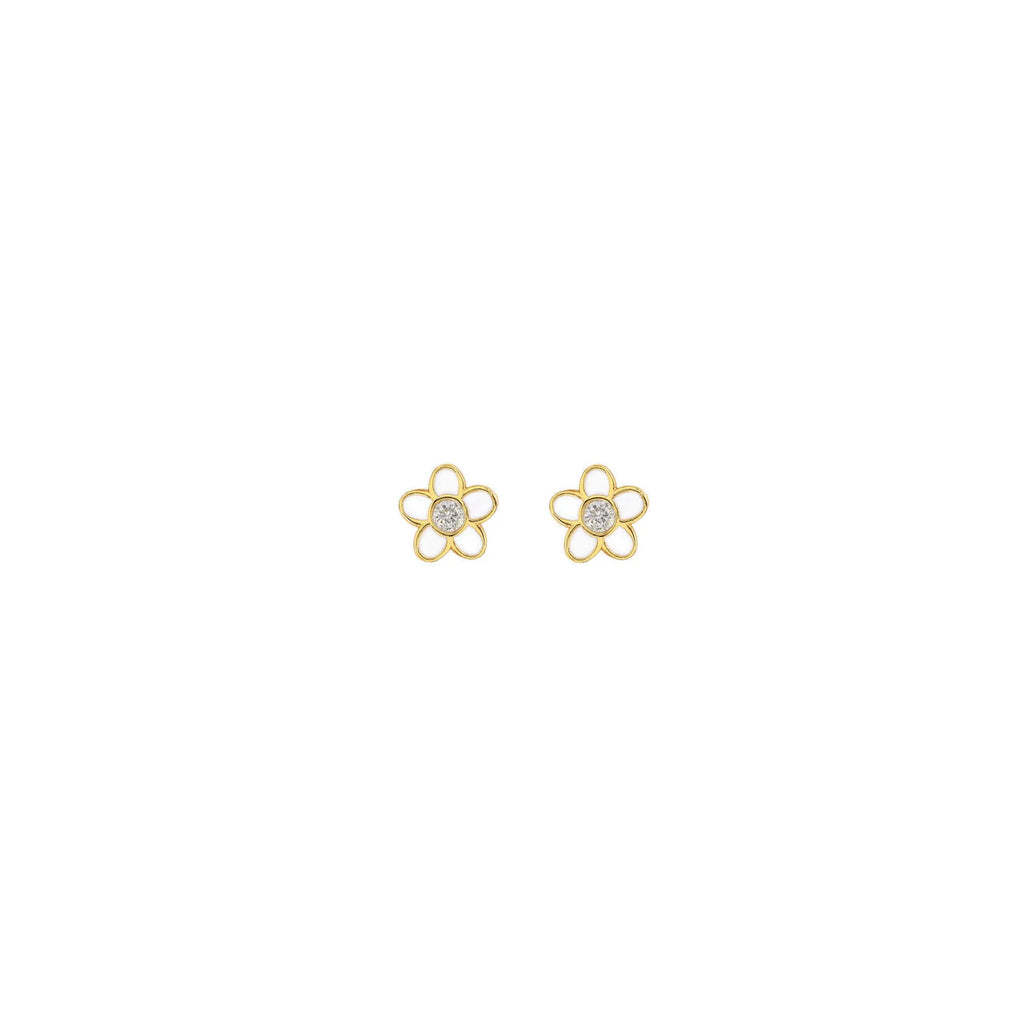 flower crystal and enamel stud earrings in gold