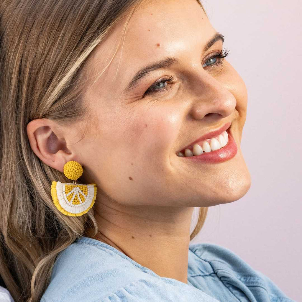 josephine raffia earrings in lemon