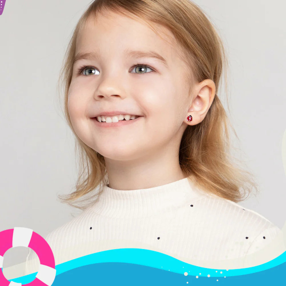 Enamel and Silver Ladybug Kids Earrings