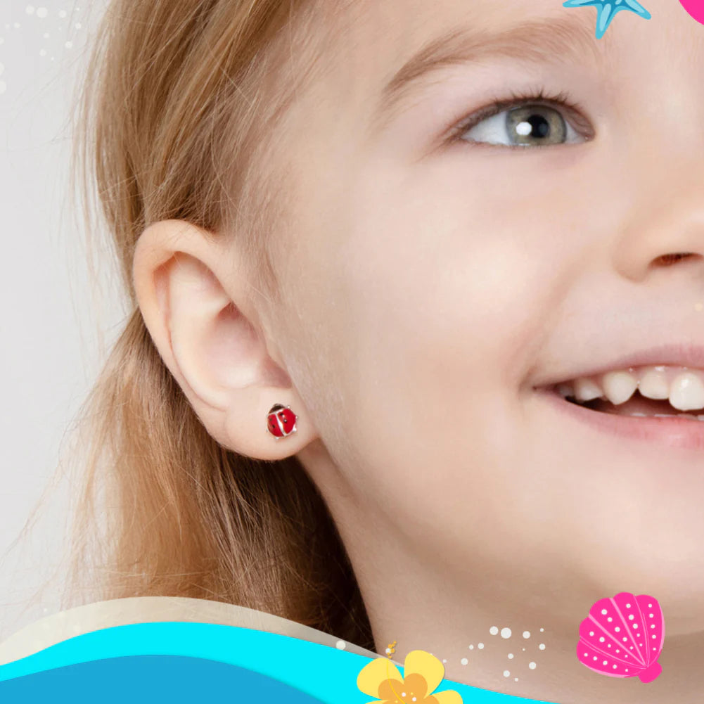 Enamel and Silver Ladybug Kids Earrings