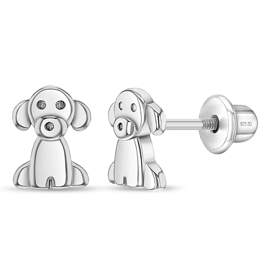 Puppy Dog Silver Girls Earrings