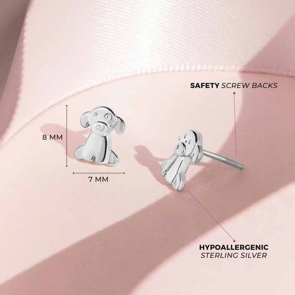 Puppy Dog Silver Girls Earrings