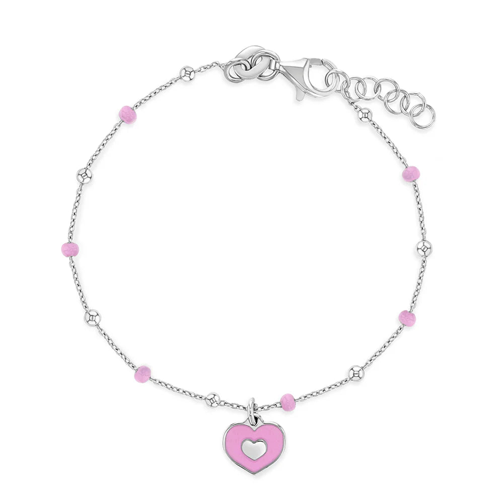 Enamel Pink Heart 5-6" Kids Bracelet