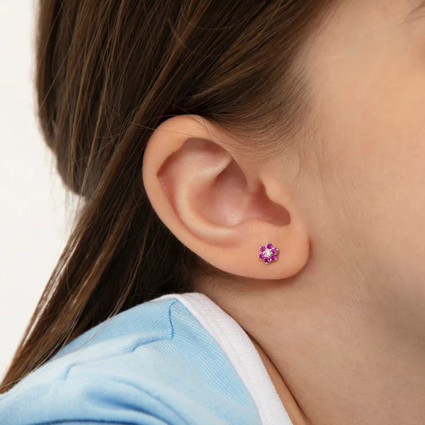 Hot Pink CZ Cluster Flower Earrings