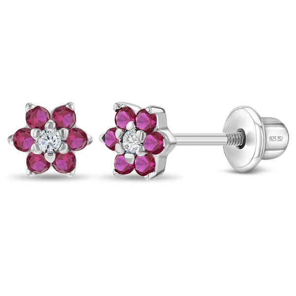 Hot Pink CZ Cluster Flower Earrings