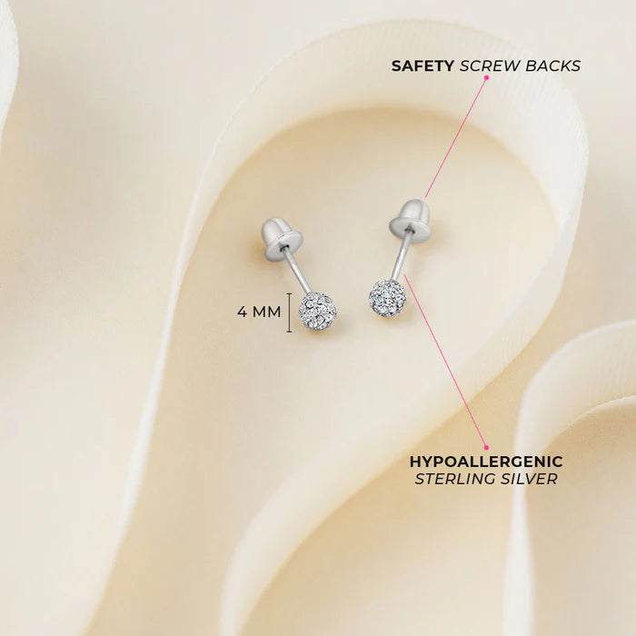 Clear CZ Ball Kids Earrings