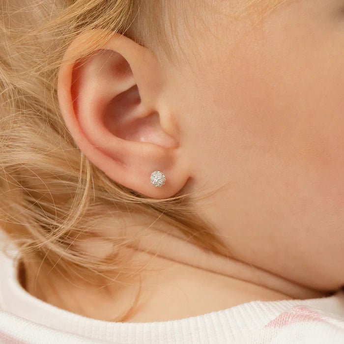 Clear CZ Ball Kids Earrings