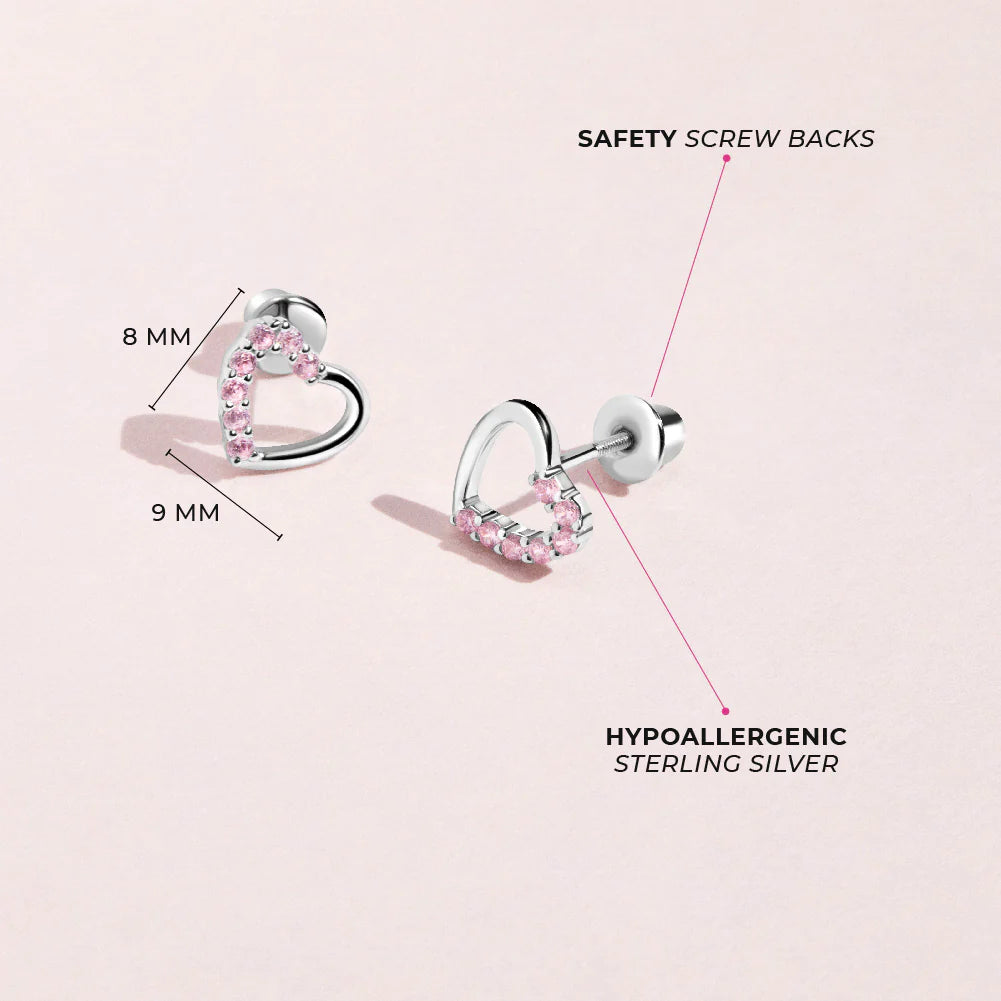Two in One Heart Pink CZ earrings