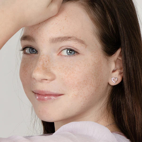 Two in One Heart Pink CZ earrings