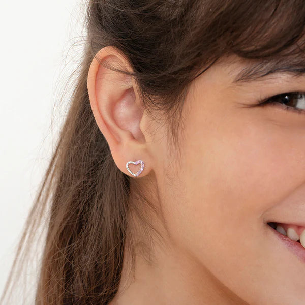 Two in One Heart Pink CZ earrings