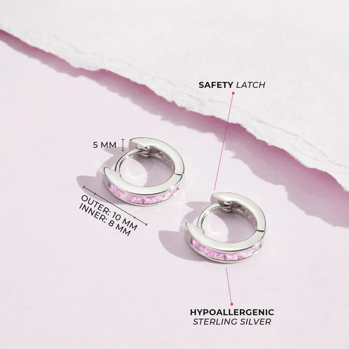 Small Channel Set Pink CZ Hoop Earrings