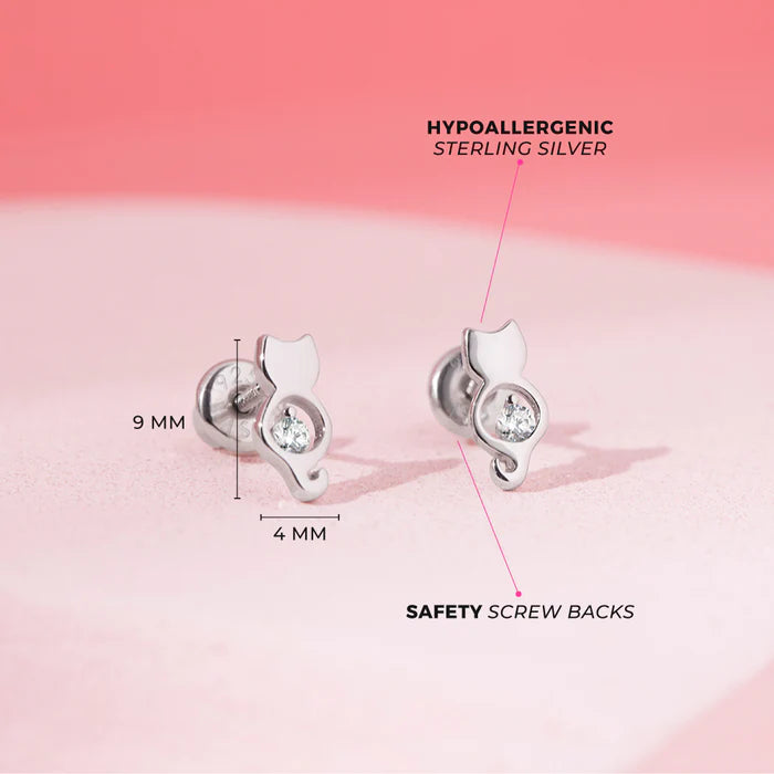 CZ Kitty Friend Kids Earrings