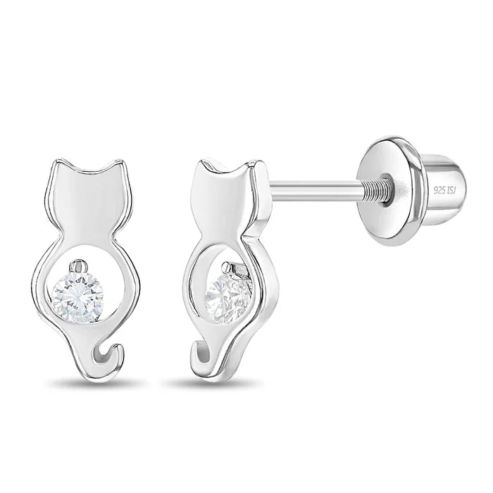 CZ Kitty Friend Kids Earrings