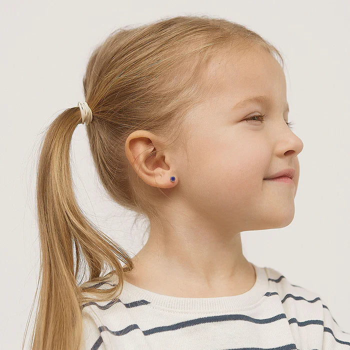 Bezel Set Solitaire Purple CZ Kids Earrings