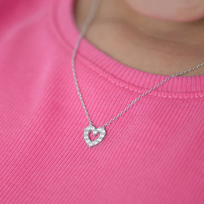 Open CZ Heart Kids Necklace