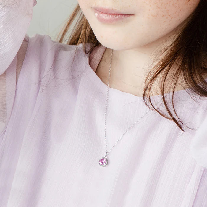 Pink CZ Girls Pendant Necklace