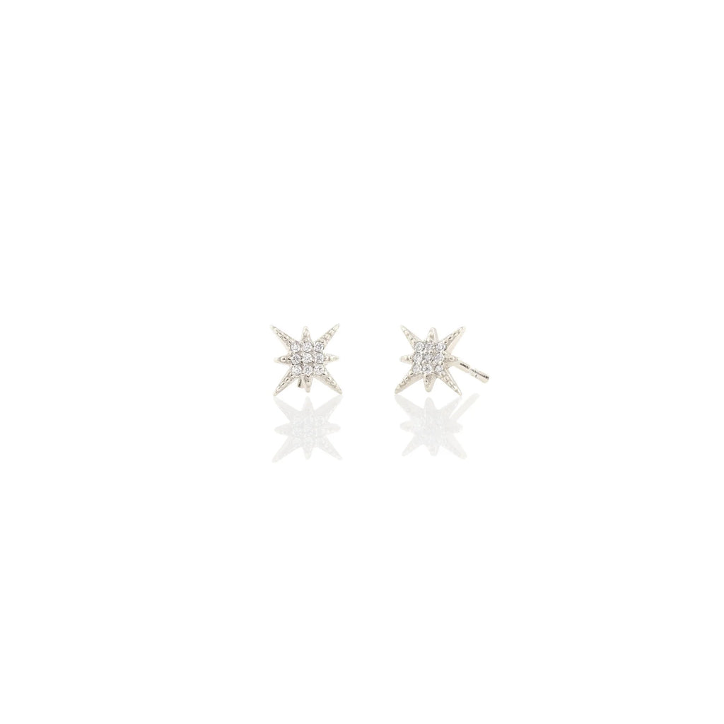 starburst pave stud earrings in silver