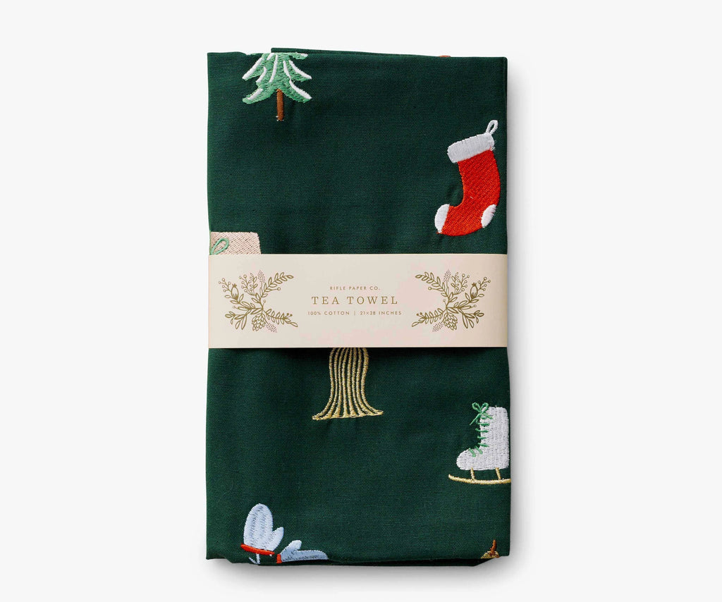 signs of the season embroidered tea towel