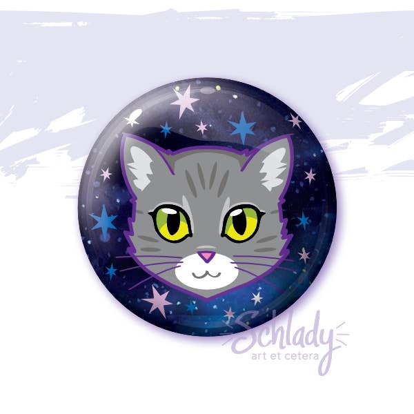 Grey Tabby Cat Green Eyes Pin