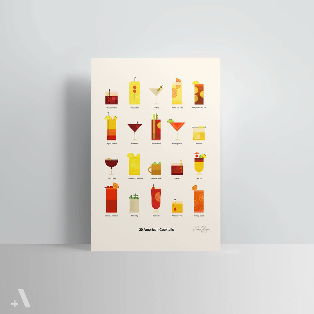 12" x 18" American Cocktails Print