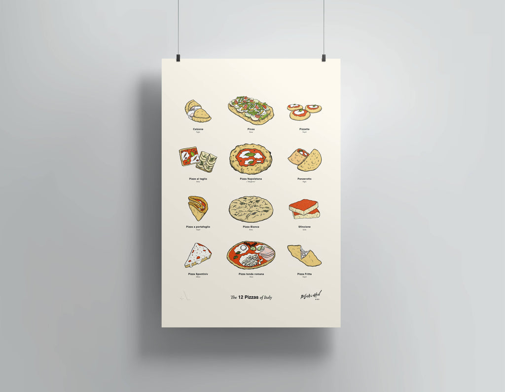 12" x 18" Pizzas of Italy Wall Art Prints
