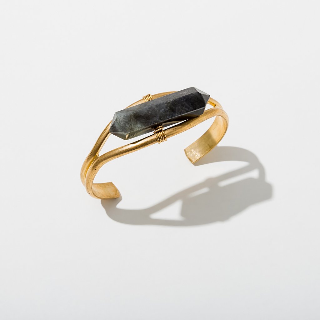 crystal cuff bracelet in labradorite