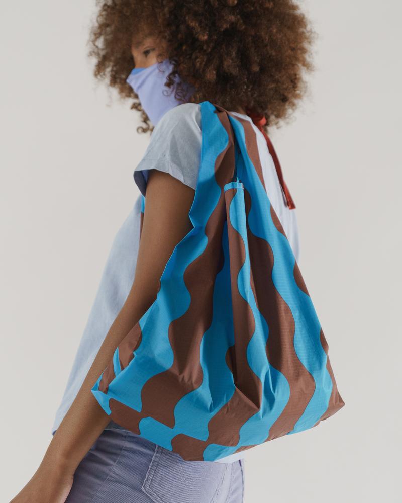 baggu teal brown wavy stripe