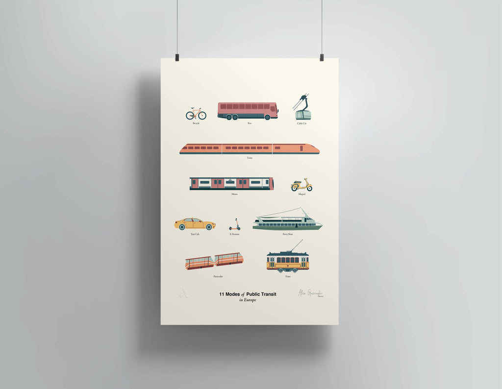 12" x 18" Modes of Public Transit in Europe Print