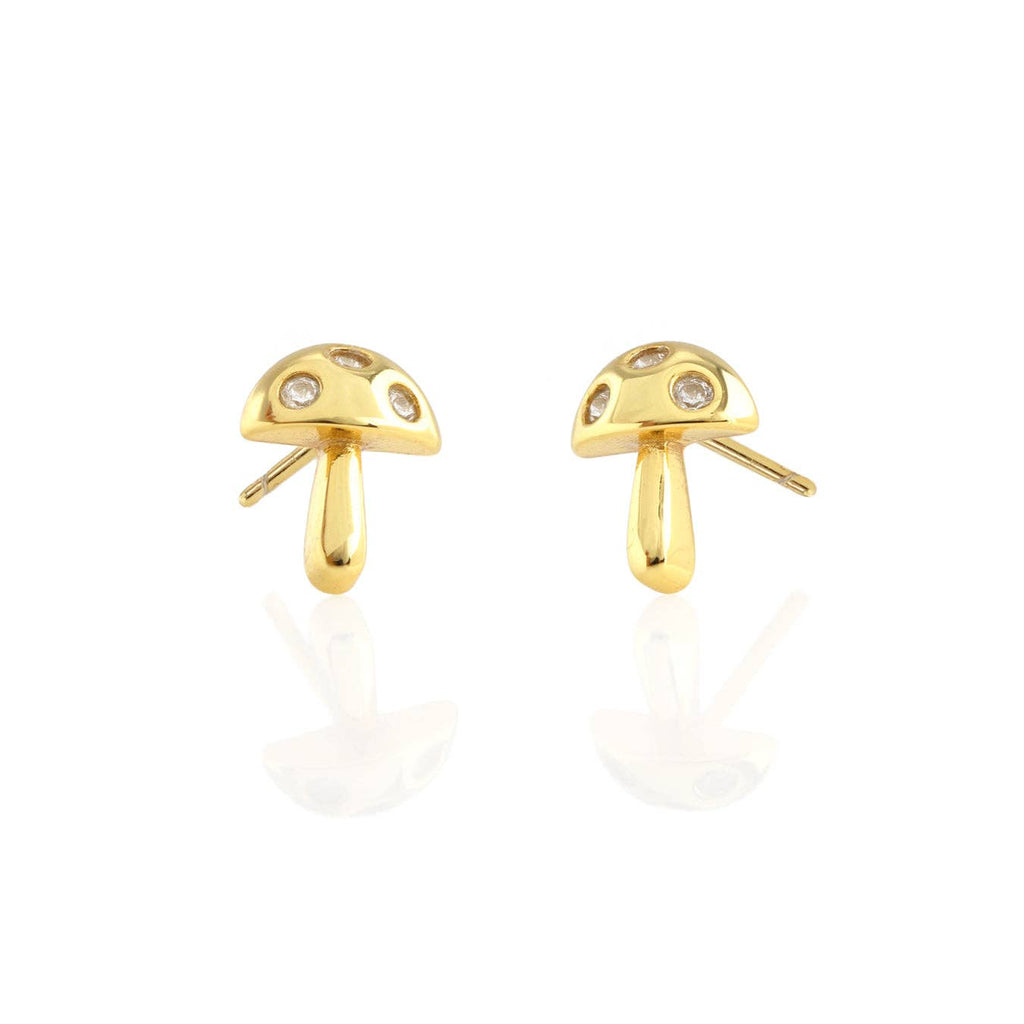 Mushroom Crystal Stud Earrings in gold