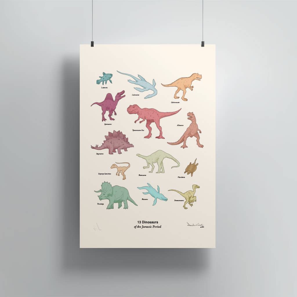 12" x 18" Dinosaurs of the Mesozoic Period Print