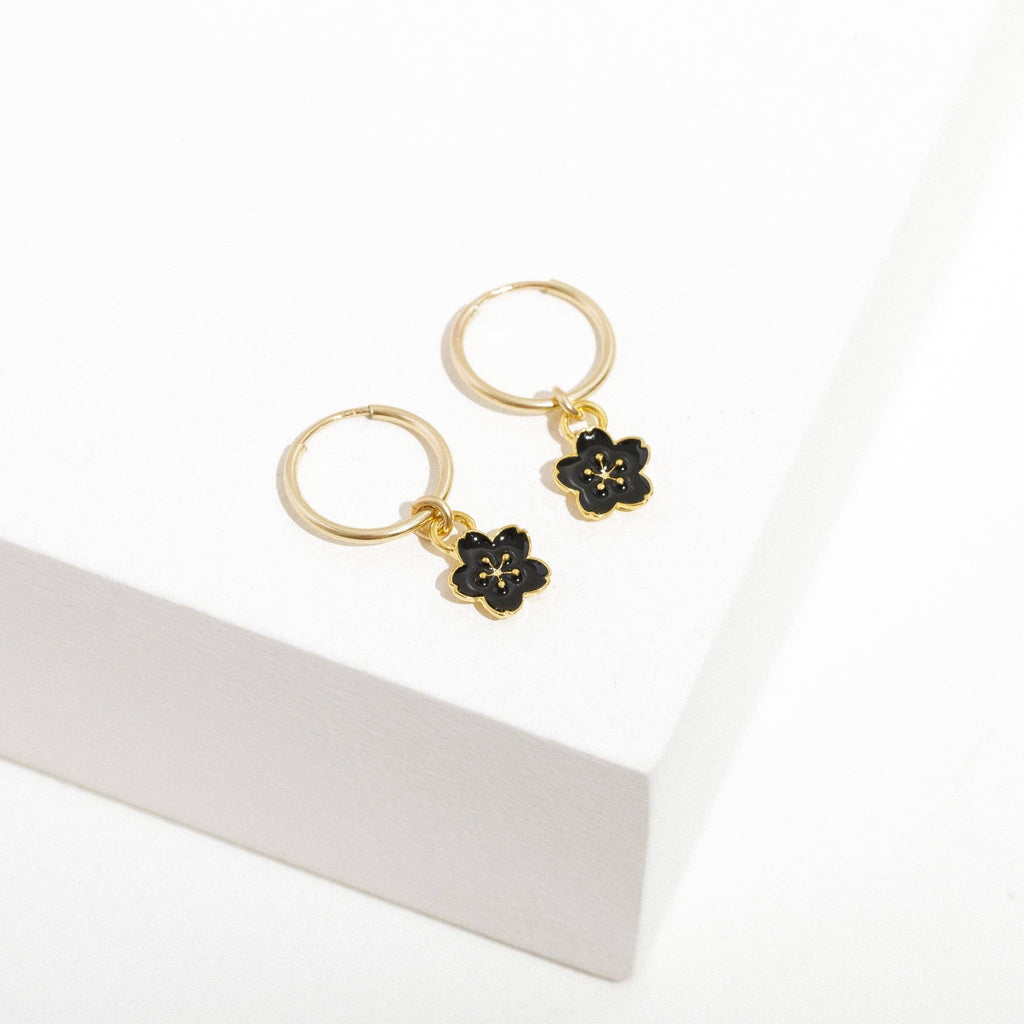 Black Flower Charm Earrings