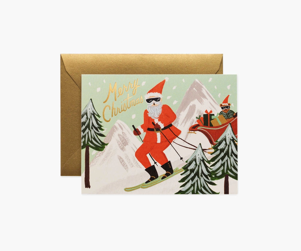 skiing santa card