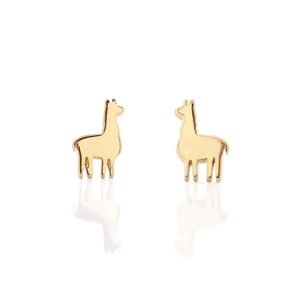 llama stud earrings in gold