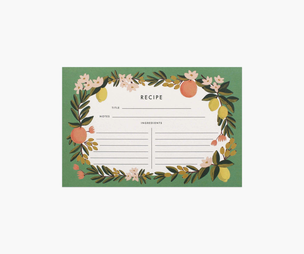 Pack of 12 Citrus Floral Recipe Cards