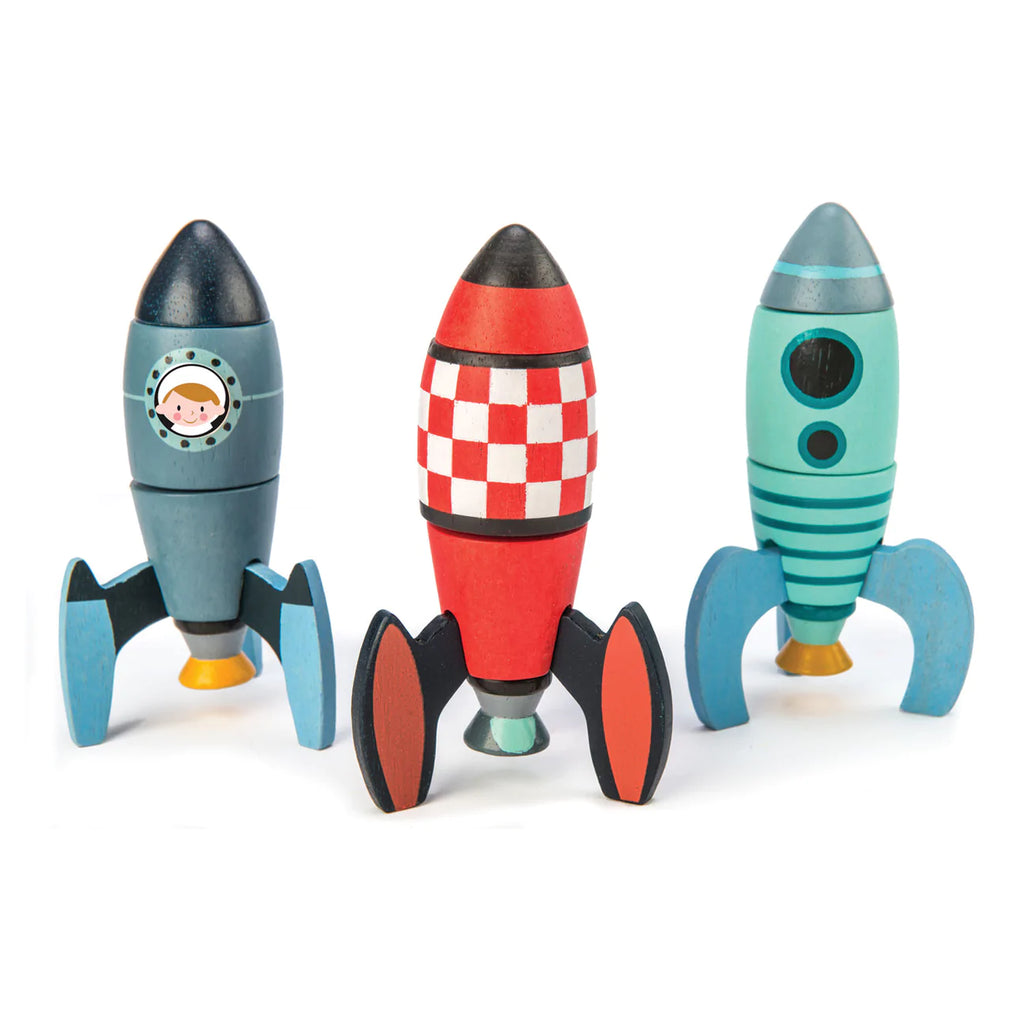rocket construction wooden toy set