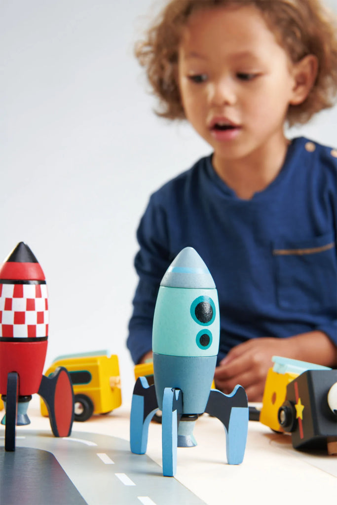 rocket construction wooden toy set